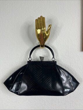 Philip Treacy London Octagon Bag Croc Kiss Lock Logo Top Handle Purse